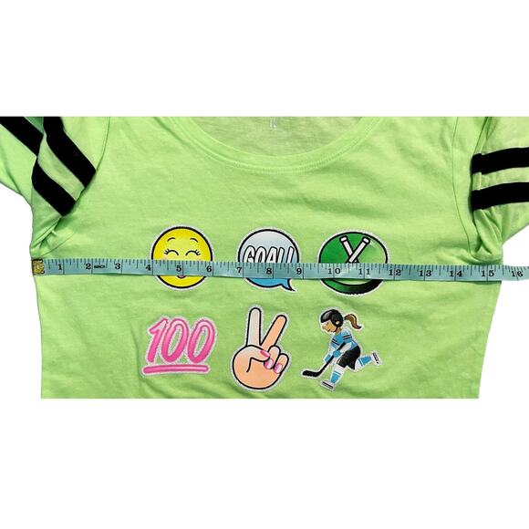 Justice Active Neon Green Emoji Long Sleeve T-Shirt Girls Size 12 - Picture 6 of 8